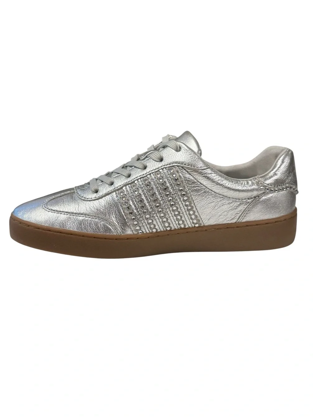 Michael Kors Scotty Lace Up Metallic Silver w/Rhinestones Women's Sneakers 8.5
